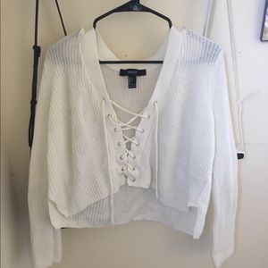 white sweater with laced front